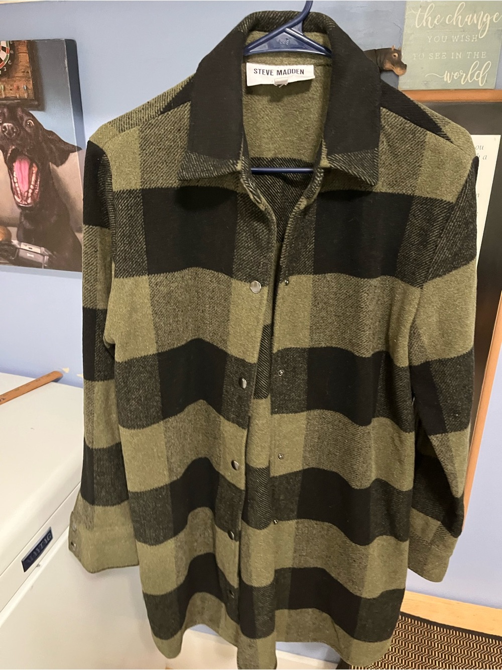 Steve Madden Olive and Black Plaid Shirt Jacket